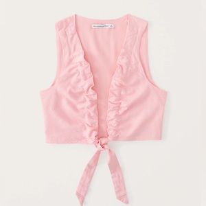 Abercrombie & fitch cropped tie front linen blend pink large